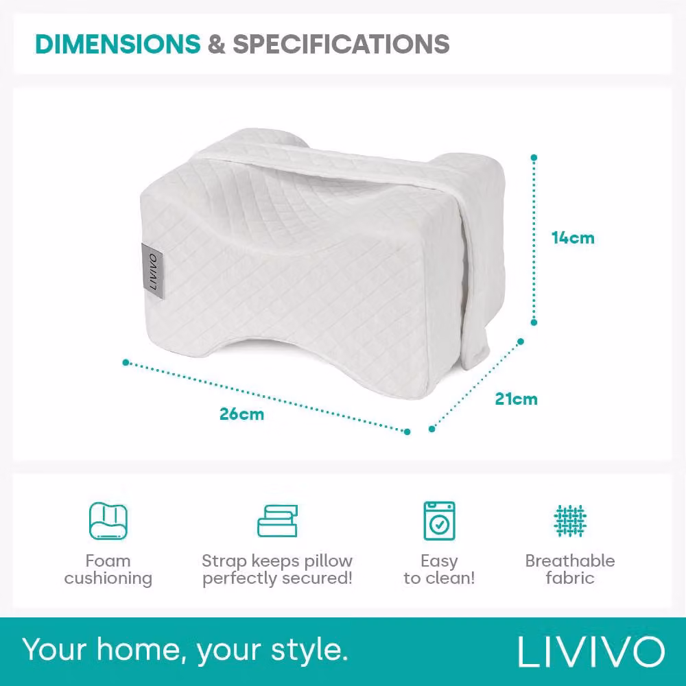 LIVIVO Orthopaedic Wedge Leg Pillow with Strap in White Quilted Polyester – 6
