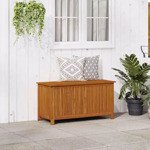 vidaXL Rustic Acacia Wood Garden Storage Box, Brown, W/D/H: 113 x 58 x 50 cm – 2