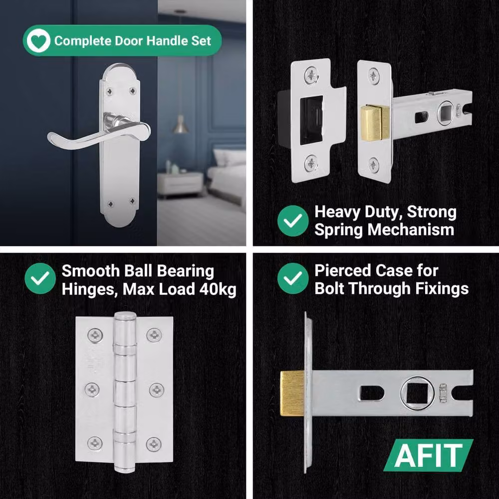 AFIT Polished Chrome Door Handle Latch Set, 4 Pairs, Silver, W/D/H: 15 x 15 cm – 3