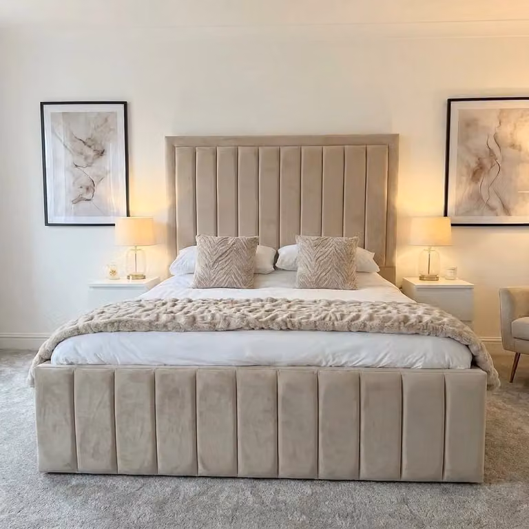 Lyana Upholstered Velvet Bed Frame by Beds NK Ltd in Beige