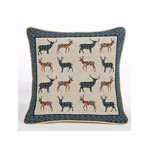 Luxury Living Green Christmas Stags Velvet Decorative Cushion Cover, W/D/H: 45 x 45 x 45 cm