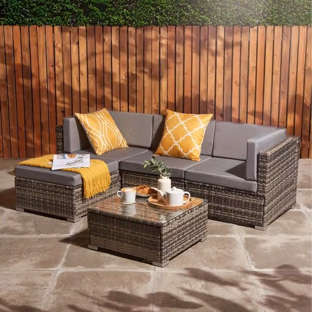 Home Treats Modular 4 Seater Rattan Sofa Set with Table in Grey