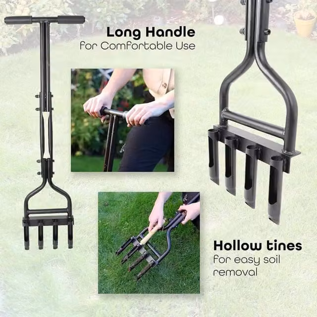 FLAVORA Manual Lawn Aerator Coring Tool with 4 Hollow Slots, Black, 1.25kg