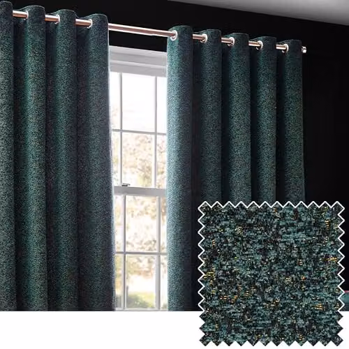 Paoletti Galaxy Emerald Green Chenille Eyelet Curtain Pair, W: 168 cm, H: 229 cm – 3