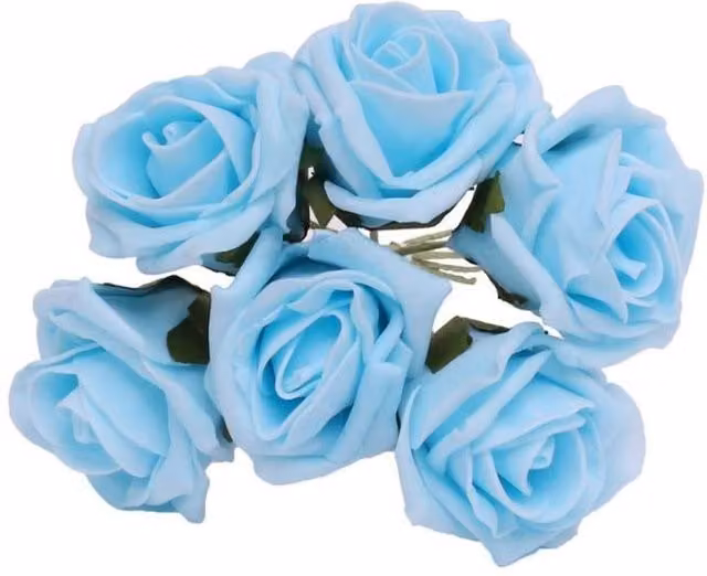KDMD 4 Pack of Aqua Blue Foam Tea Roses for Weddings