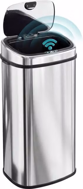 HOMCOM 68L Automatic Sensor Lid Stainless Steel Kitchen Bin in Silver – 1
