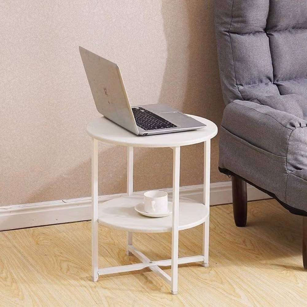KORVIXA White Round Coffee Table with 2-Tier Shelf, Diameter: 100 cm – 2