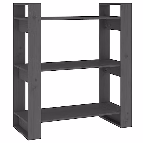 vidaXL Grey Solid Wood Pine Book Cabinet and Room Divider, W: 80 cm, D: 35 cm, H: 91 cm