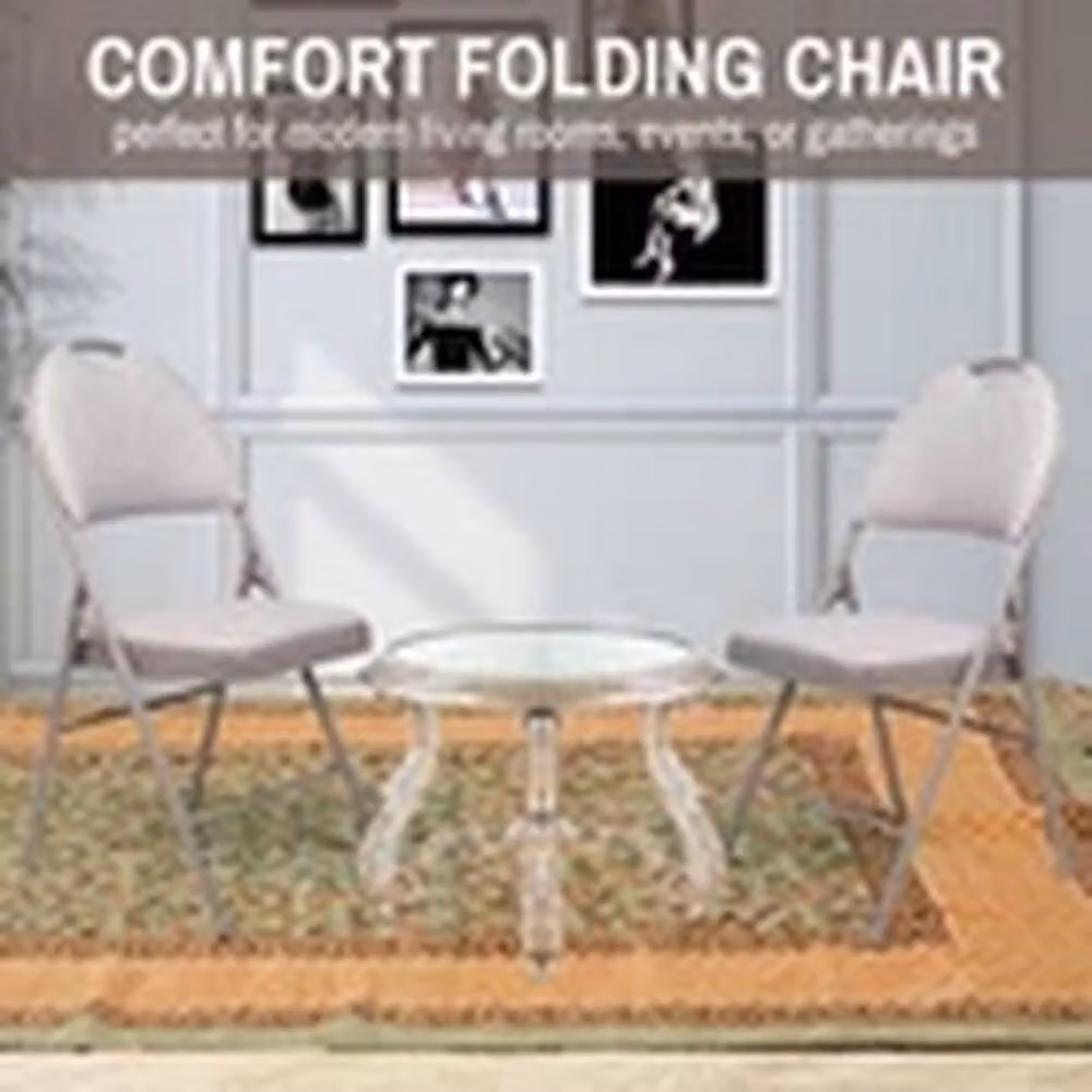 EONLION Metal Folding High Back Chair with Padded Beige Fabric Seat – 2