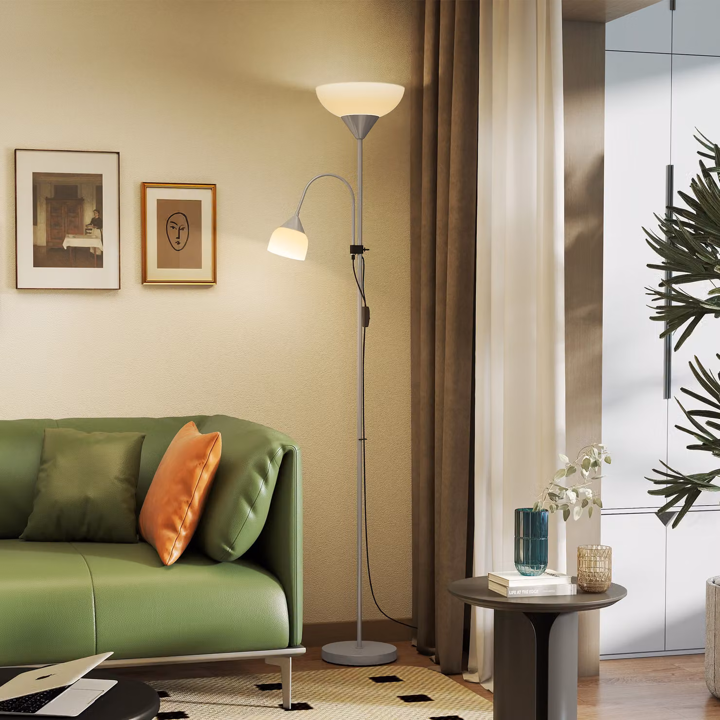 HOMCOM LED Floor Lamp in Silver, Adjustable Mother and Child Standing Uplighter for Living Rooms, Height: 180 cm – 2