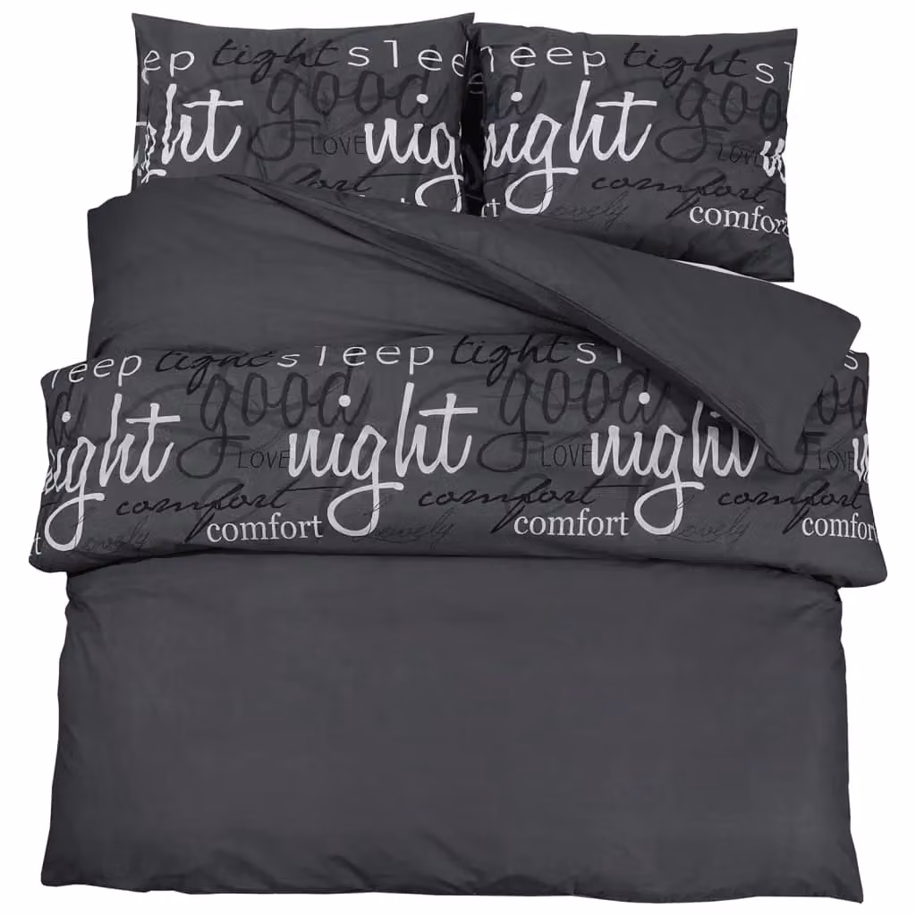 Berkfield Home Black Cotton Duvet Cover and Pillowcase Set, W: 240 cm, H: 220 cm – 2