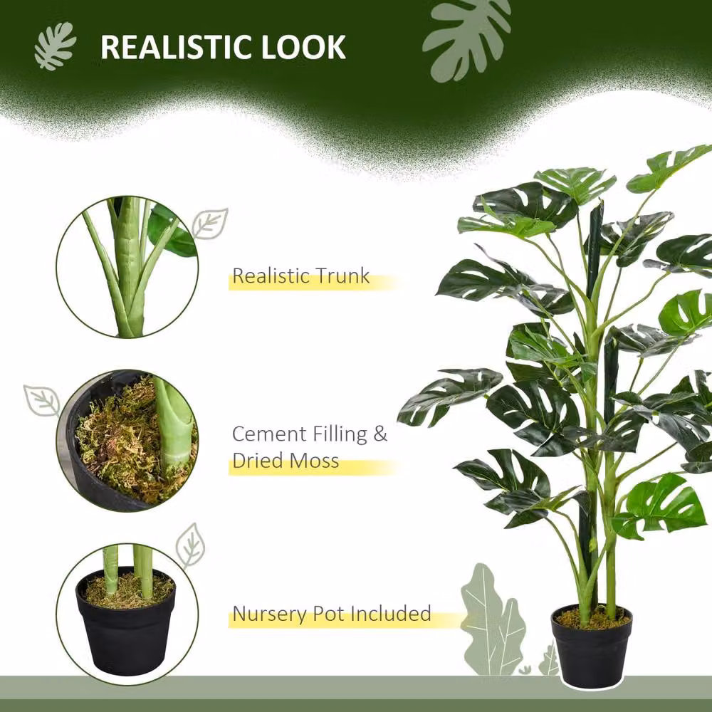 Wyld Haus Nalale Lumo Set of 2 Green Artificial Monstera Style Cheese Leaf Trees – 3