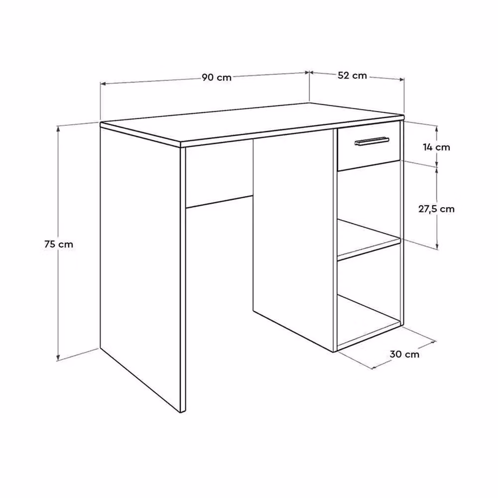 Nordara Modern Metal Writing Desk with 1 Drawer and 2 Shelves in Grey – 2