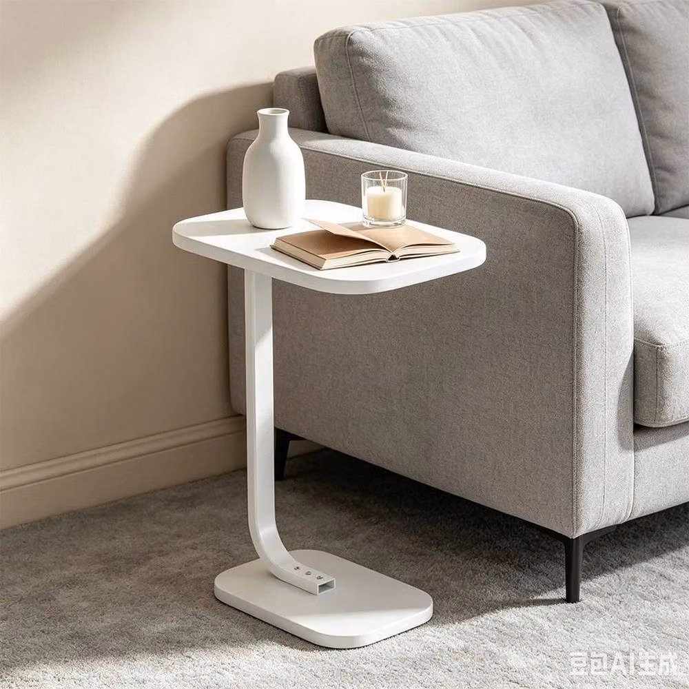 PAWNORA C-Shaped Adjustable Sofa Side Table in White – 4