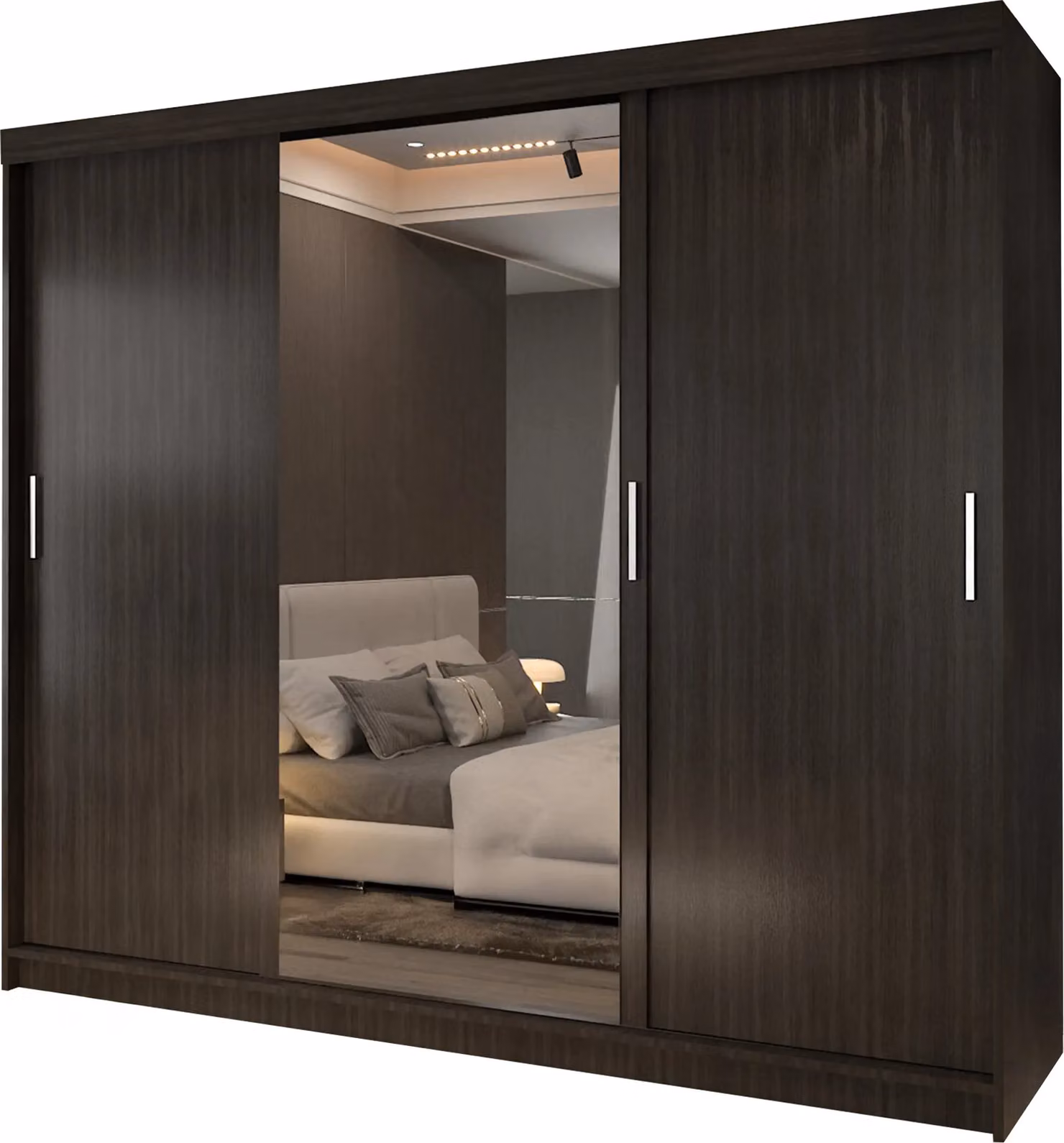 Sliding Wardrobes 4U Large Modern Mirror Wardrobe with LED Lighting in Black, W: 250 cm, H: 217 cm – 2