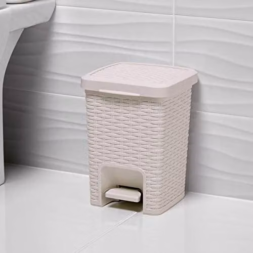 Addis 6 Litre Rattan Effect Square Pedal Bathroom Waste Bin in Beige with Removable Inner Bucket – 2