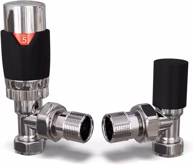 Talus Flair Chrome Thermostatic Radiator Valve and Lockshield Straight Set in Black