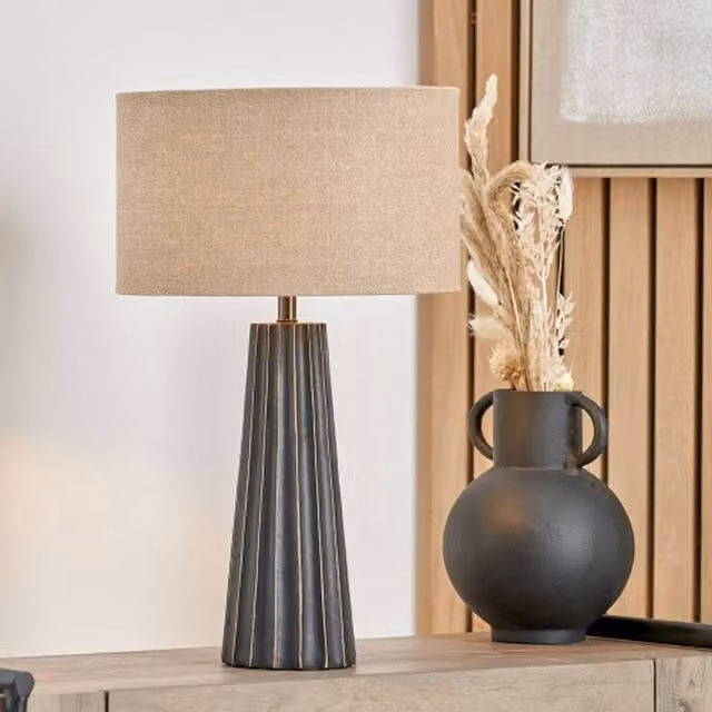 Ruma Black Mango Wood Textured Cone Table Lamp – 1