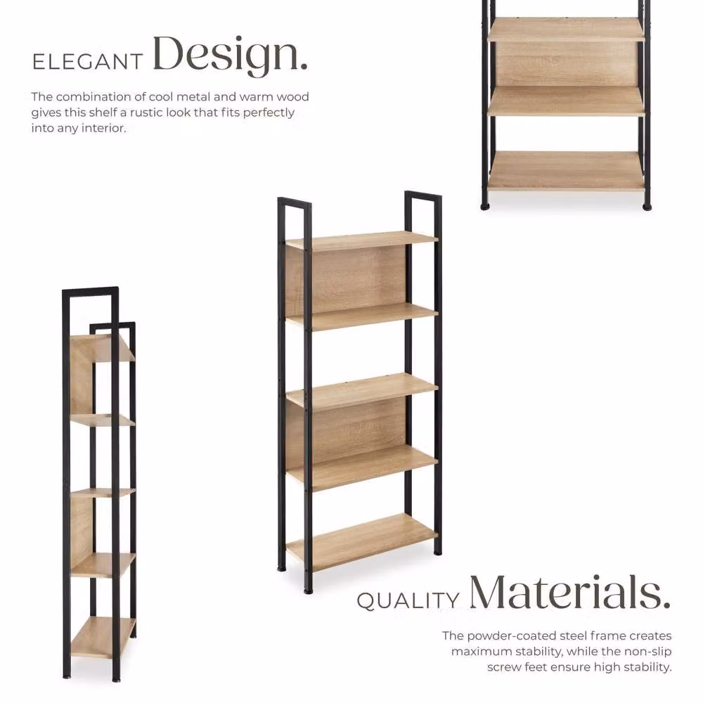 tectake Westport Free-Standing Presentation Shelf with 5 Shelves in Light Brown – 3