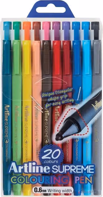 Artline Supreme Fine Tip Ink Colouring Pens, Multicolour, 20 Pack
