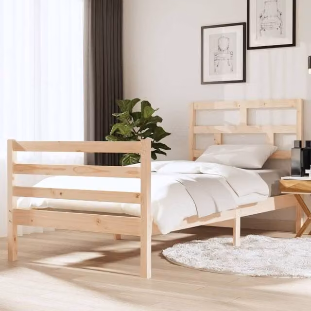 Berkfield Home Single Solid Pine Wood Bed Frame in Brown, W/D/H: 90 x 190 cm