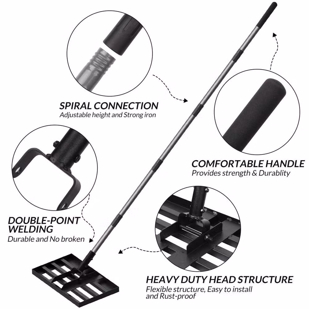 Walensee Heavy Duty Lawn Leveling Rake with Stainless Steel Handle in Black – 2