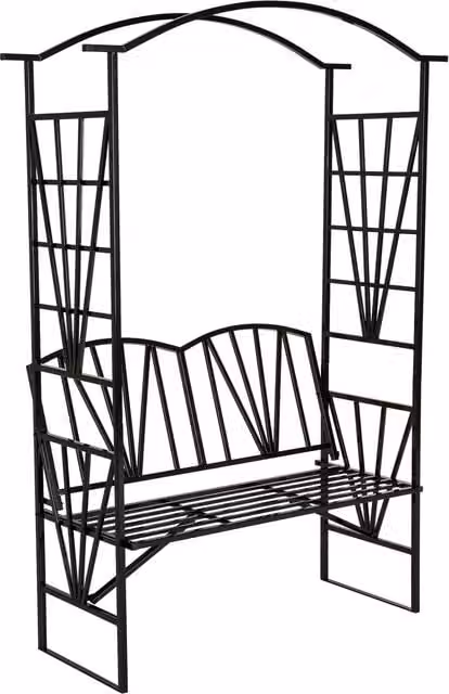 tectake Art Deco Metal Garden Arch with Bench in Matt Black