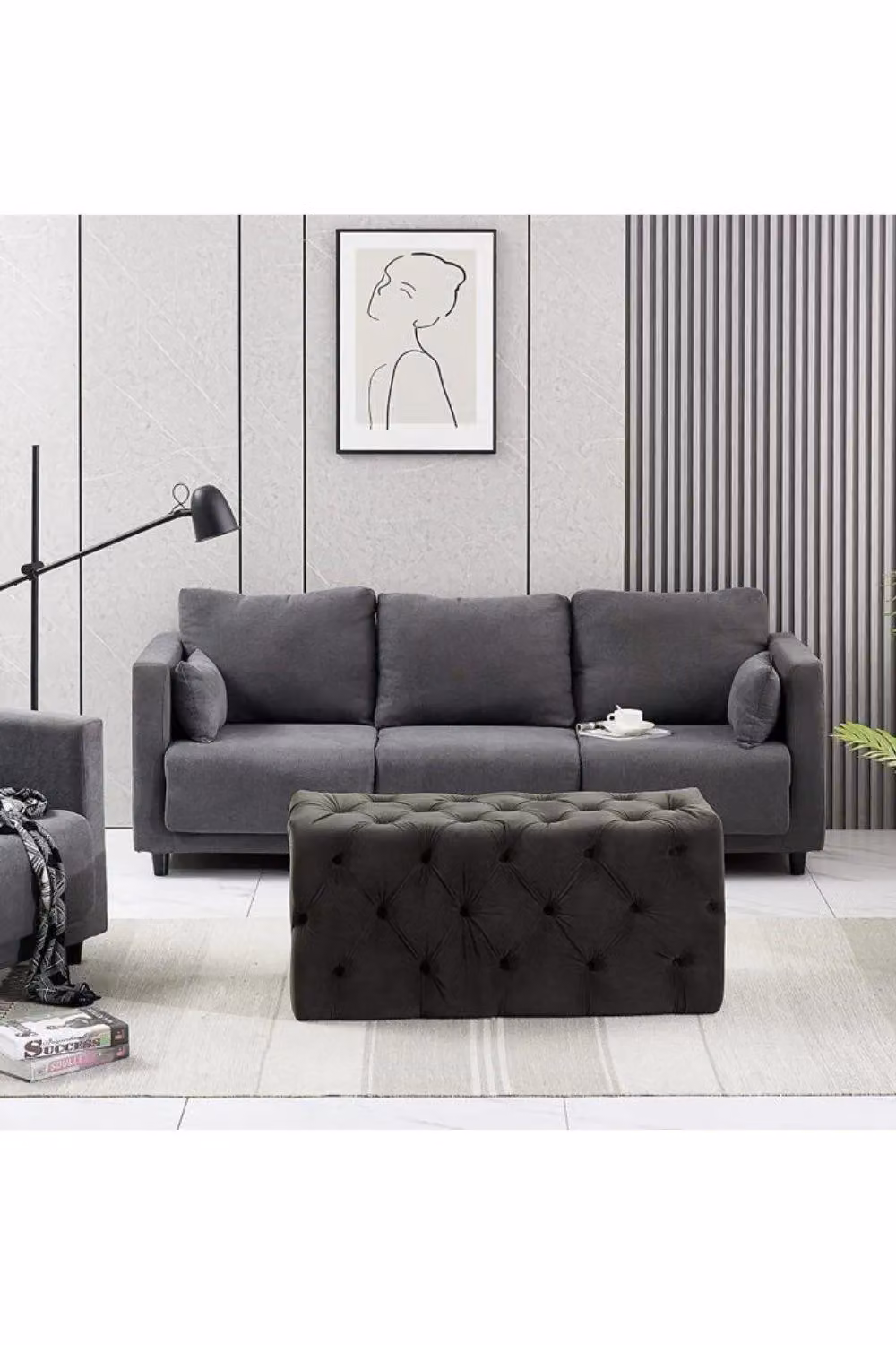 Life Interiors Melia Single Velvet Ottoman Bench in Grey – 2