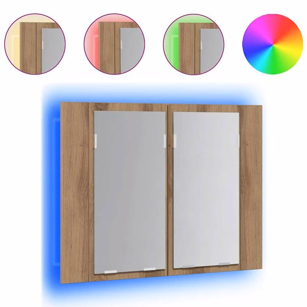 Berkfield Home Artisan Oak LED Mirror Cabinet in Brown, W/D/H: 60 x 12 x 45 cm – 1