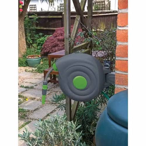 Draper 15046 Automatic Retractable Garden Hose Reel with Wall Bracket, Grey and Multicolour, 20m – 2