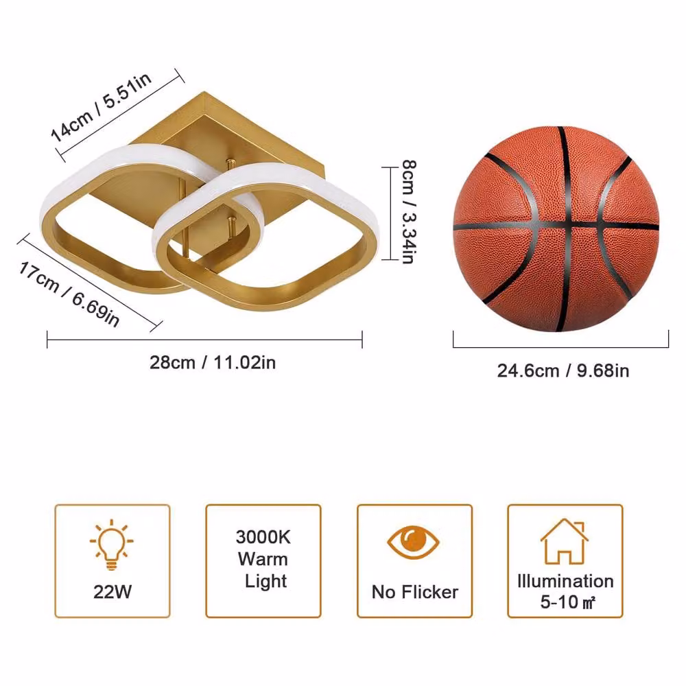 Goeco Square LED Ceiling Light, 22 W, Warm White 3000 K, Gold – 2