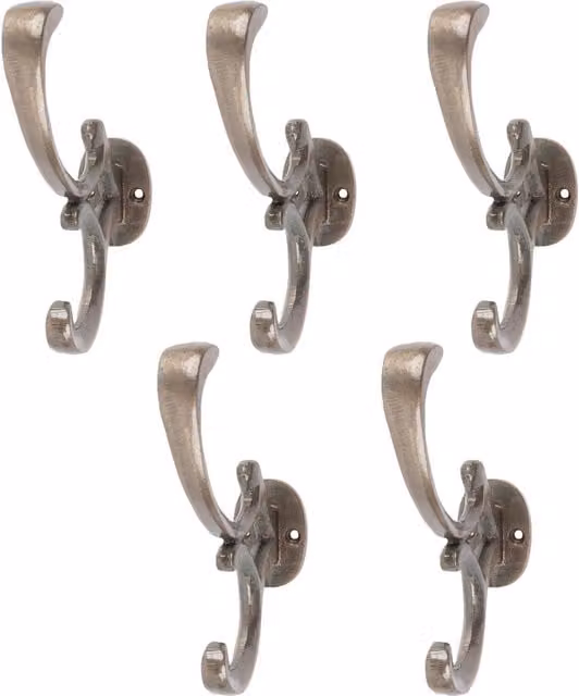 Hammer and Tongs Ornamental Hat and Coat Hook, Raw Iron, Grey, Pack of 5, H: 13.0 cm, W: 3.0 cm