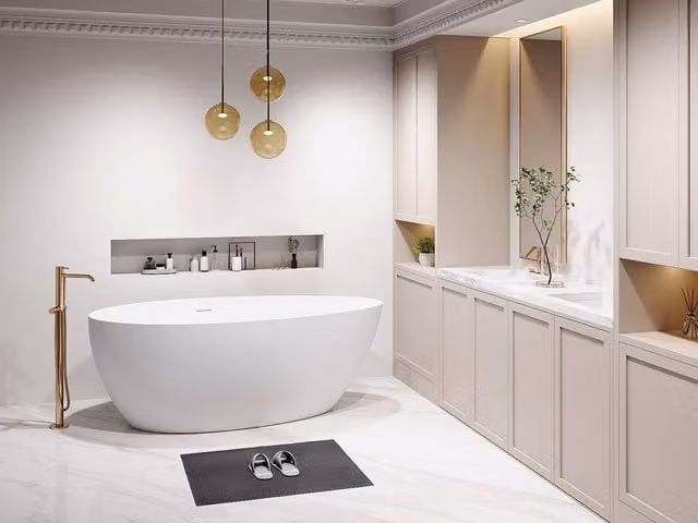 Vente-unique Asymmetric Freestanding Acrylic Bathtub in Matte White, W/D/H: 160 x 82 x 58 cm – 1