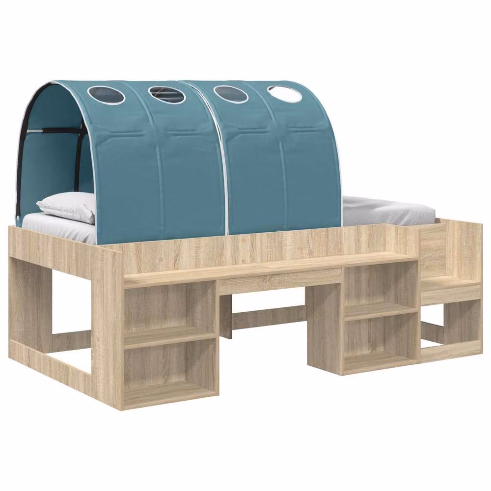 Berkfield Home 3-Piece Childrens Bed Frame with Tunnel in Sonoma Oak and Light Blue – 2