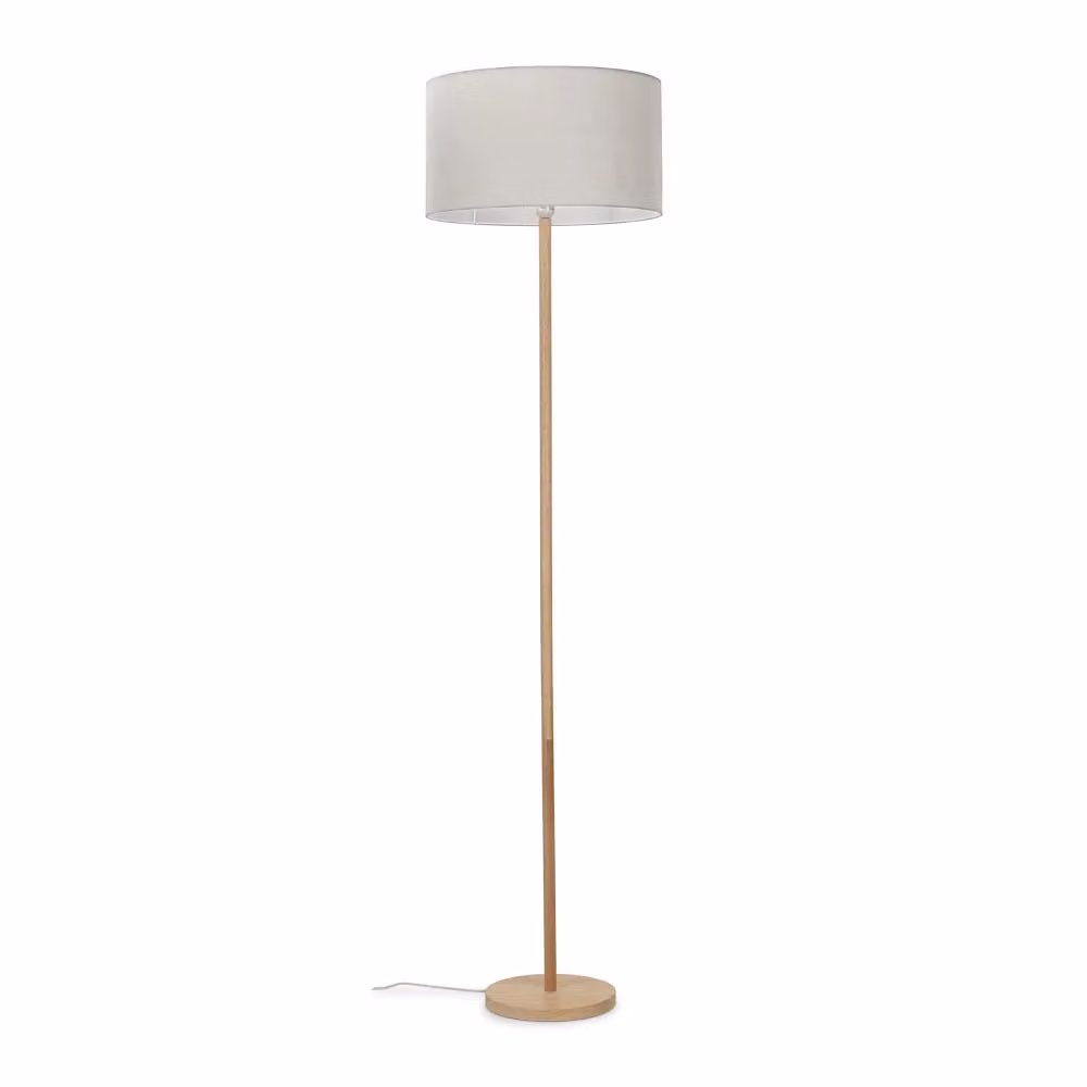 ValueLights Scandinavian Wood Floor Lamp with Grey Fabric Cylinder Shade – 2