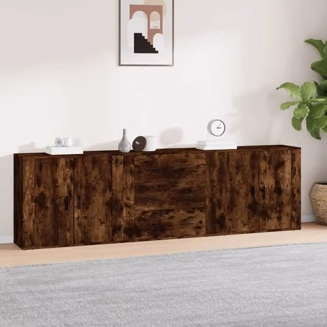 Berkfield Home 3-Piece Smoked Oak Sideboard Set in Brown