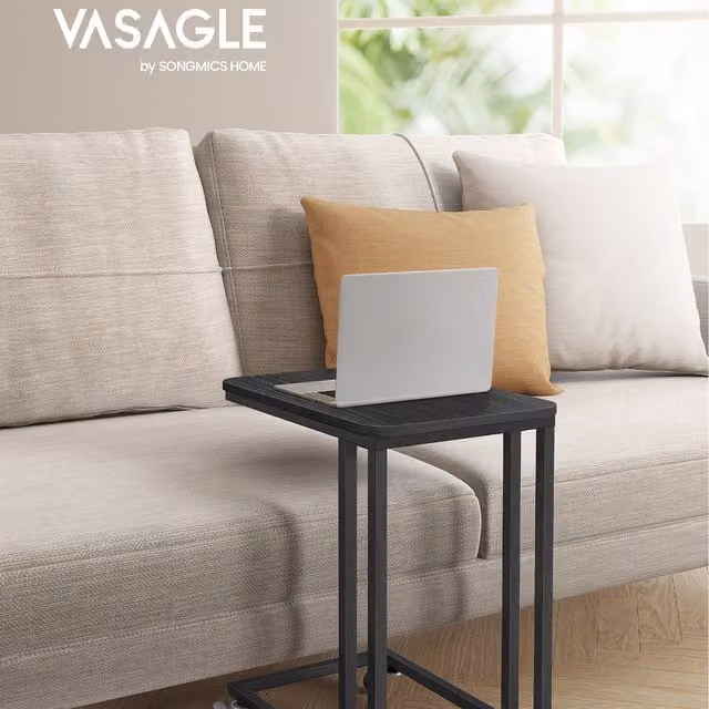 VASAGLE Industrial Style Rolling Side Table with Castors, Black