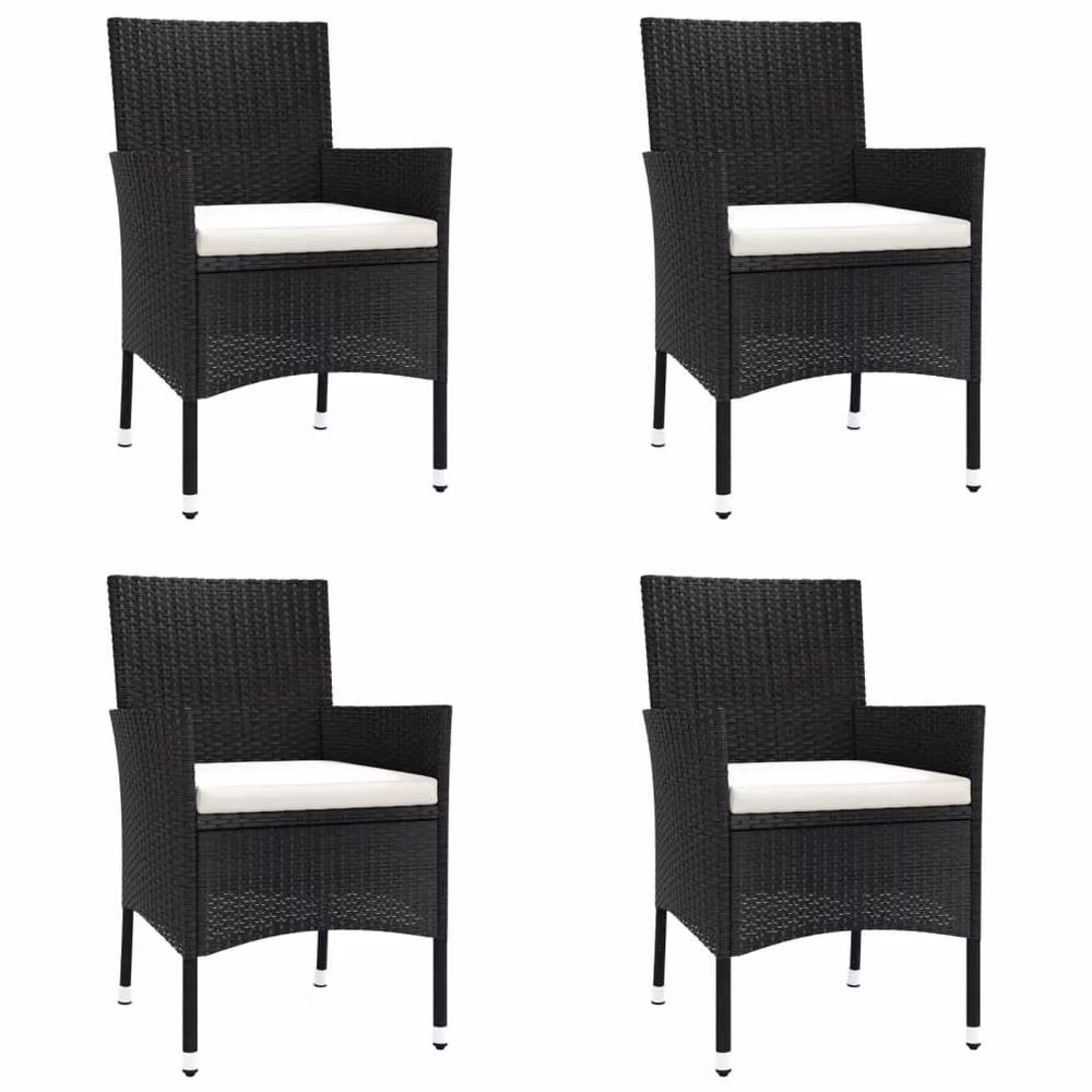 Berkfield Home Beautiful 5 Piece Black Poly Rattan Garden Bistro Set with Cushions and Glass Top Round Table – 4
