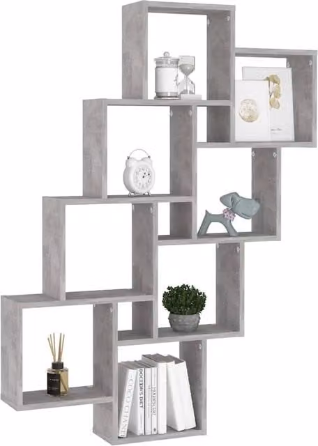 Berkfield Home Wall Mounted Cube Shelf in Concrete Grey, W: 90 cm, D: 15 cm, H: 119 cm