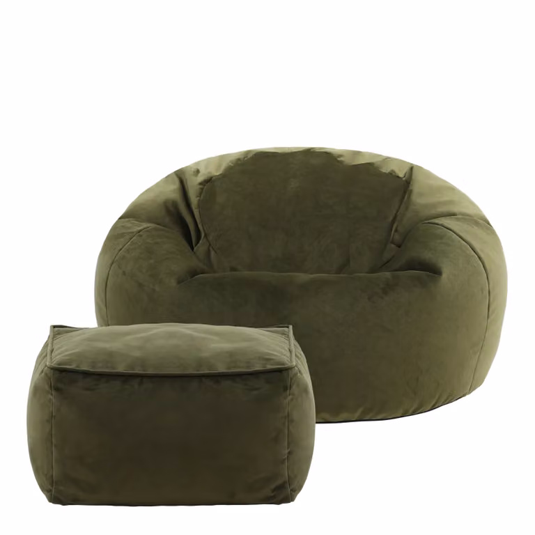 ICON Kingston Classic Velvet Bean Bag Chair and Pouffe in Pink and Olive Green