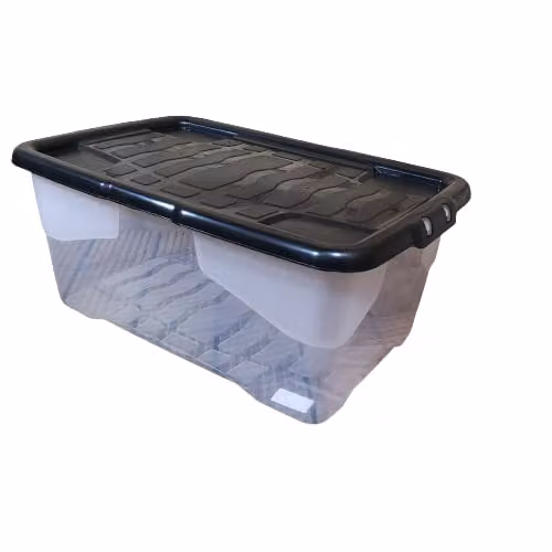 Samuel Alexander 10 x 42L Clear and Black Stackable Storage Boxes with Lids – 6