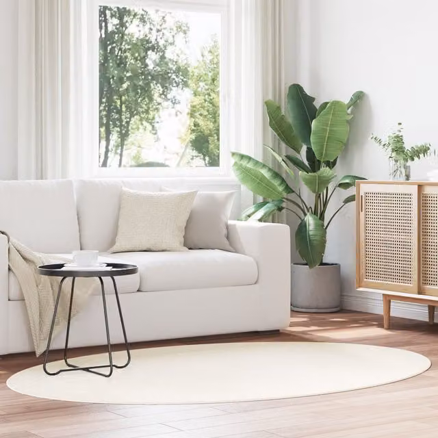 Berkfield Home Oval Wool Area Rug in Beige and White, W/D: 140 x 200 cm – 1