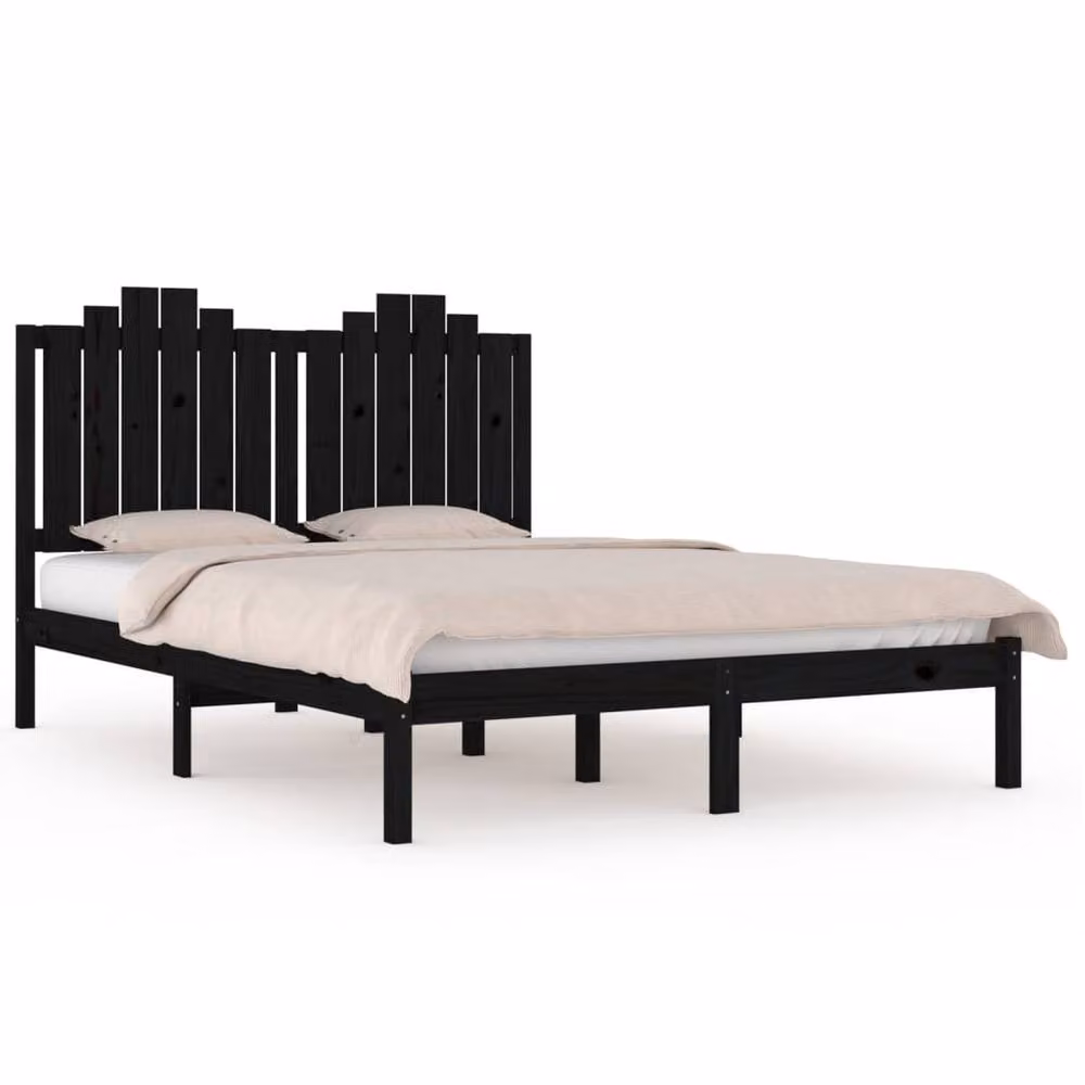Berkfield Home Beautiful Solid Wood Pine Bed Frame, Black, W/D/H: 200 x 200 x 110 cm – 3