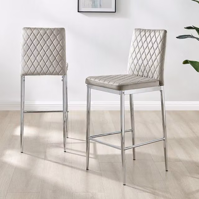 FurnitureboxUK Set of 2 Modern Milan Velvet Bar Stools in Cappuccino Beige with Silver Metal Legs