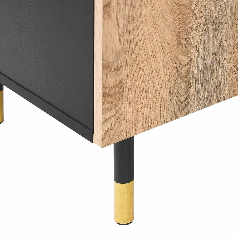 Wyld and Coco Retro TV Stand with Wood and Metal Construction in Black and Gold – 3