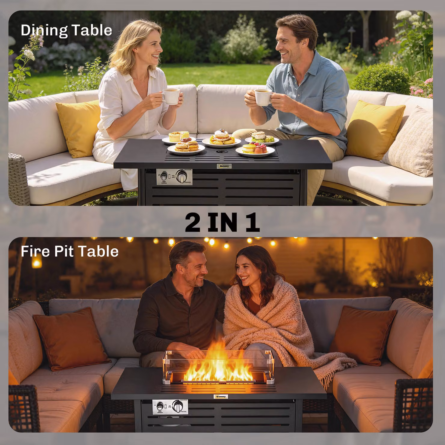 Outsunny Propane Gas Fire Pit Table in Black with 43 inch Steel Tabletop, 50,000 BTU Pulse Ignition, Stainless Steel Burner, Glass Wind Guard and Cover – 4