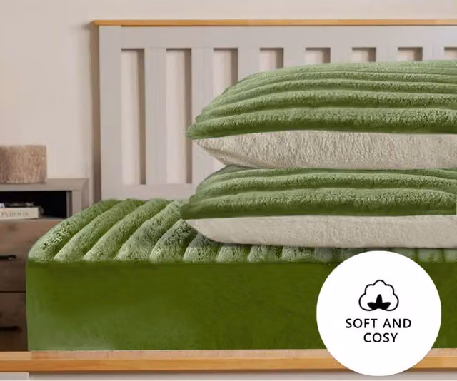 Velosso Plush Supersoft Jumbo Cord Ribbed Pillowcase Pair - Green