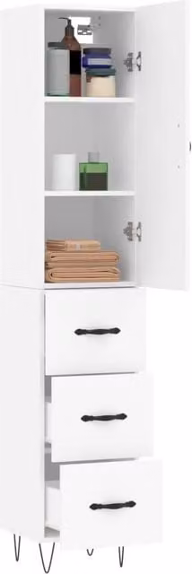 Berkfield Home White Highboard with Hinged Doors and Internal Shelves, W/D/H: 34.5 x 34.0 x 180.0 cm
