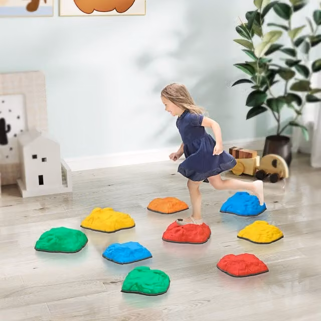 AIYAPLAY Balance Stepping Stones with Non-slip Bottom in Red and Multicolour