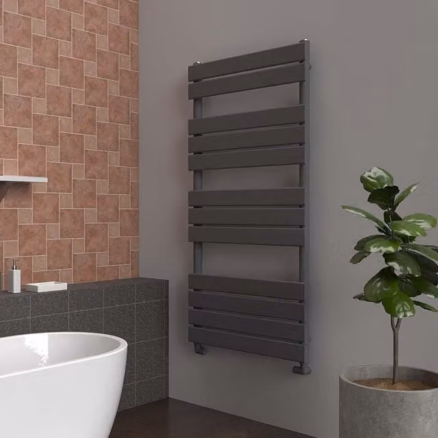Lux Heat Anthracite Grey Flat Towel Radiator, W: 60 cm, H: 120 cm